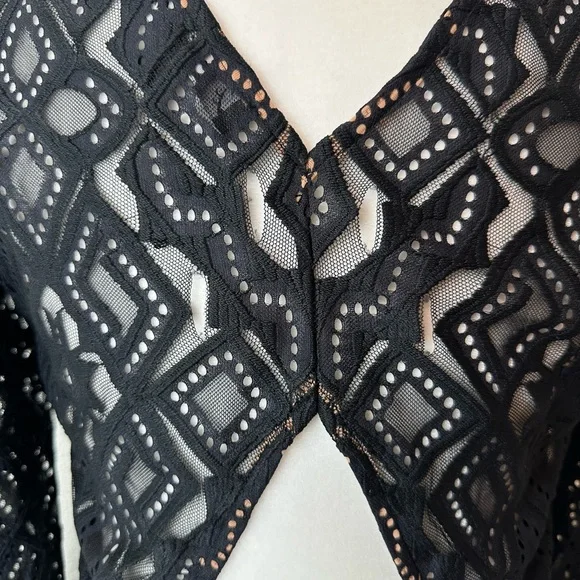 FOR LOVE & LEMONS Black Lace Pattern Open Back Mini Sheath Dress Boho GUC - Picture 12 of 12